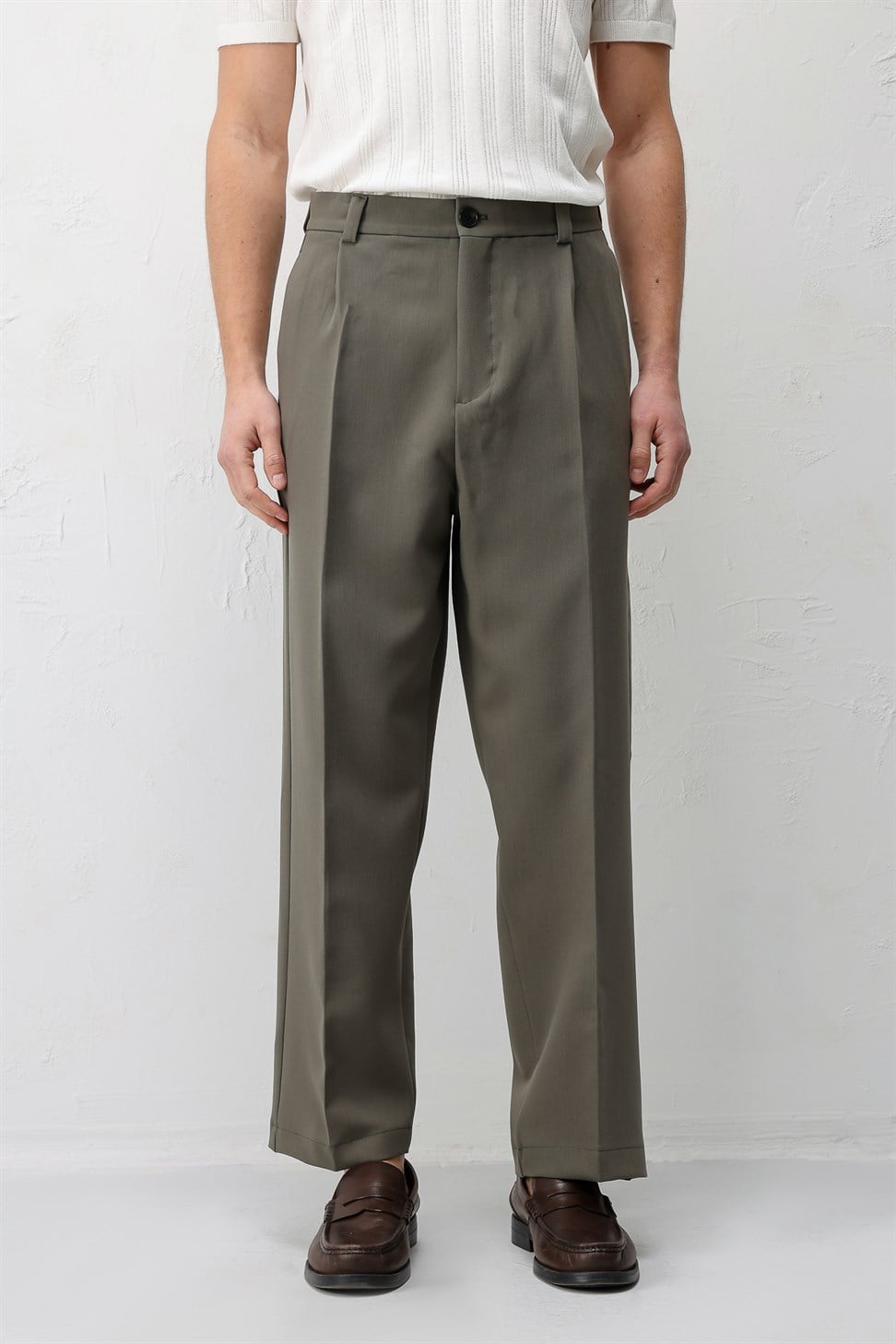 Antioch Koyu Haki Relax Fit Baggy Pilili Erkek Pantolon