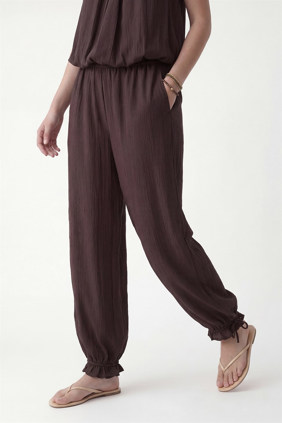 Antioch Koyu Kahve 100% Lyocell Bluz Pantolon Takım