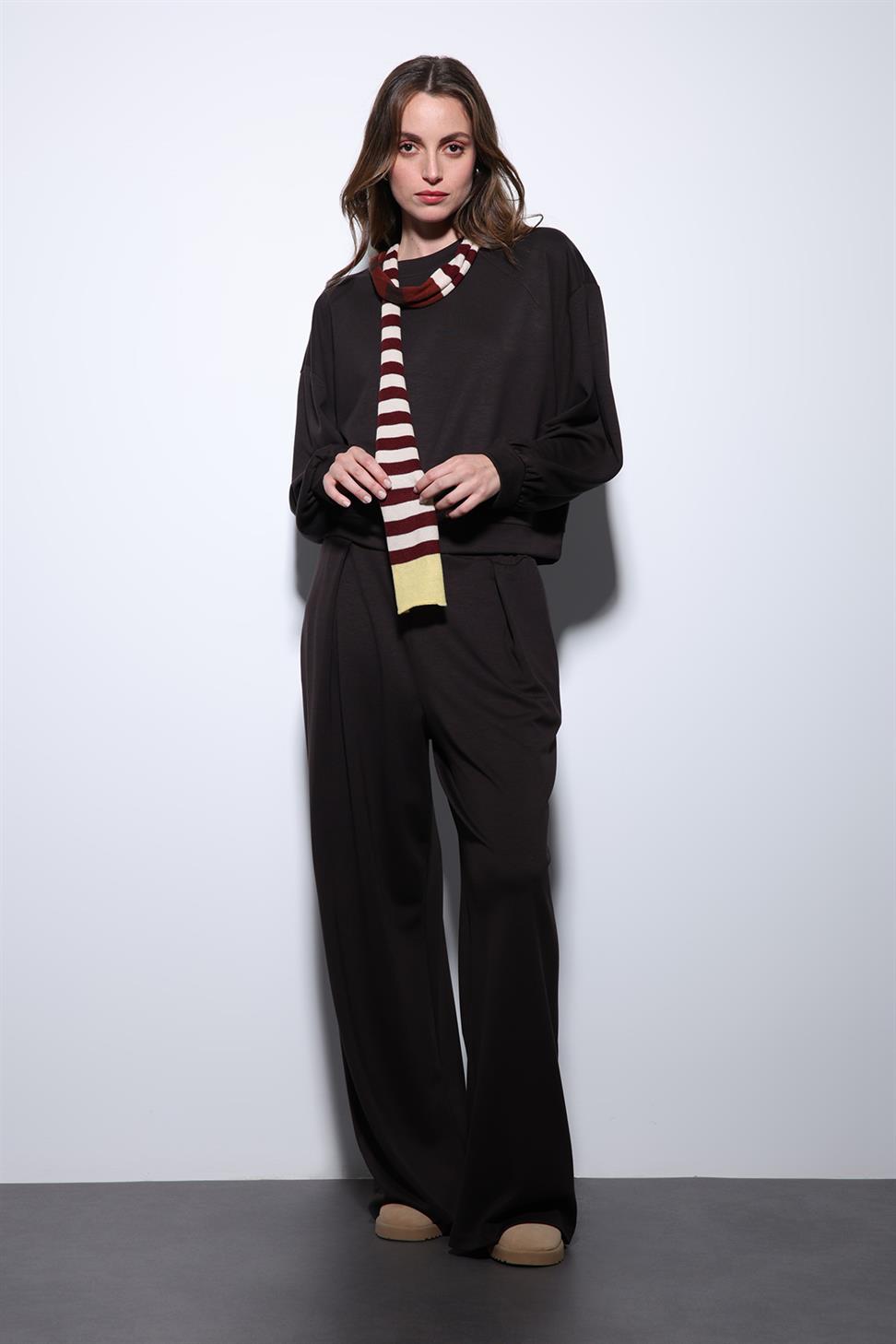 Antioch Koyu Kahve Geniş Paça Relaxed Kadın Takım