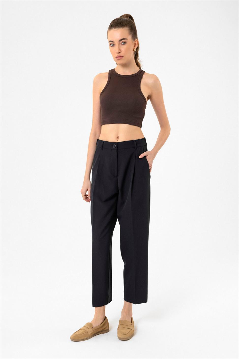 Antioch Koyu Kahve Kadın Fitilli Crop Atlet