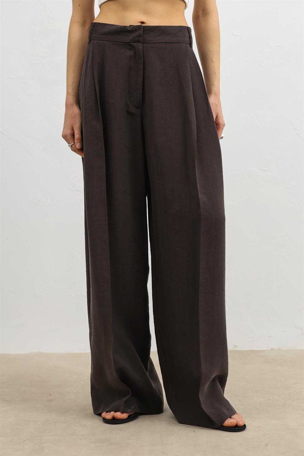 بنطال نسائي واسع الساق من مزيج الليوسيل