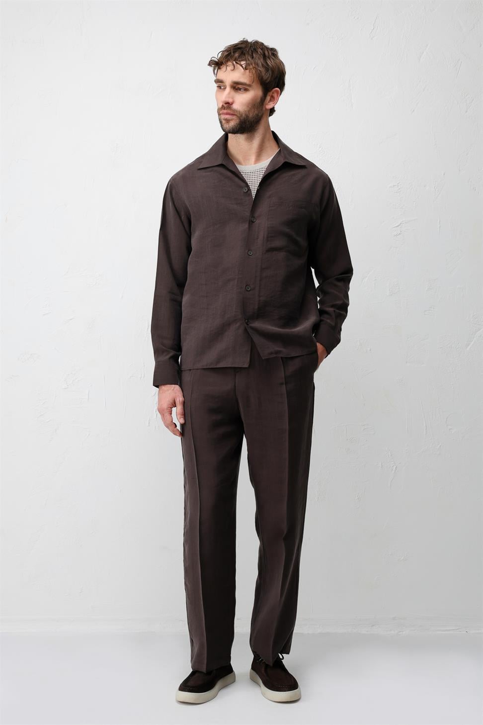 Lyocell Blend Wide Collar Mens Shirt