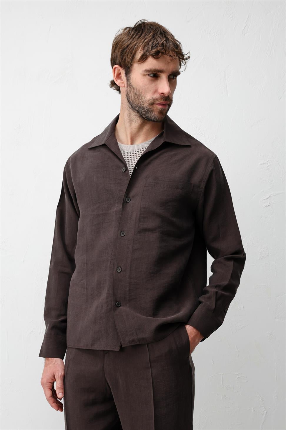 Lyocell Blend Wide Collar Mens Shirt