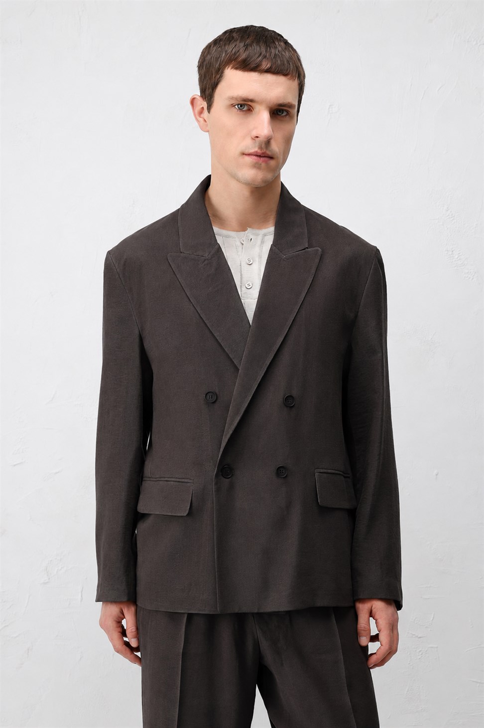 Antioch Koyu Kahve Modal Karışımlı Relaxed Fit Erkek Blazer Ceket
