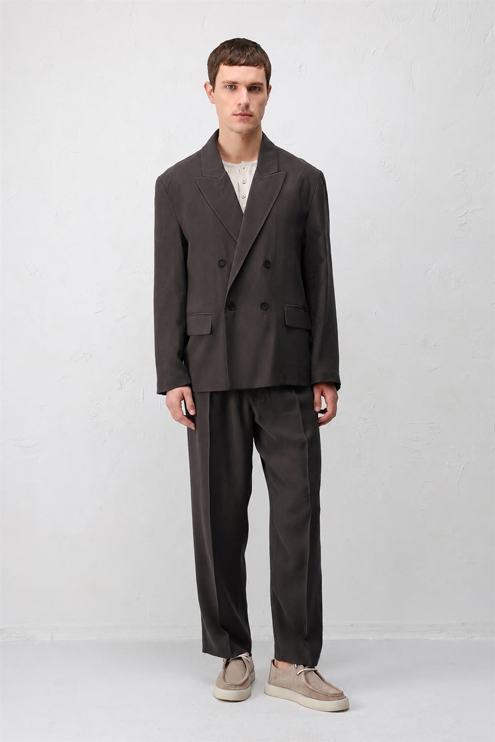 Antioch Koyu Kahve Modal Karışımlı Relaxed Fit Erkek Blazer Ceket