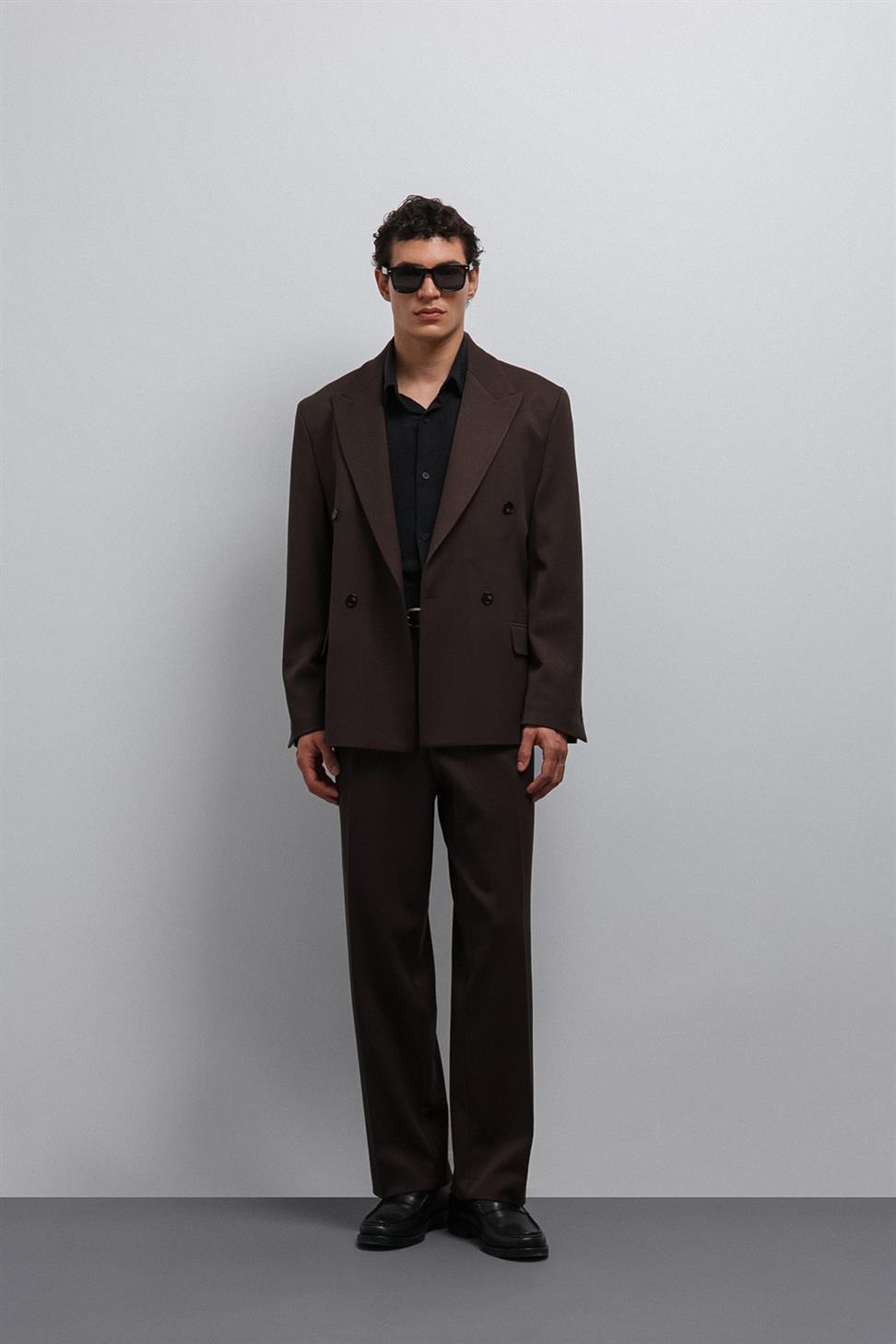 Antioch Koyu Kahve Relax Fit Baggy Pilili Erkek Pantolon