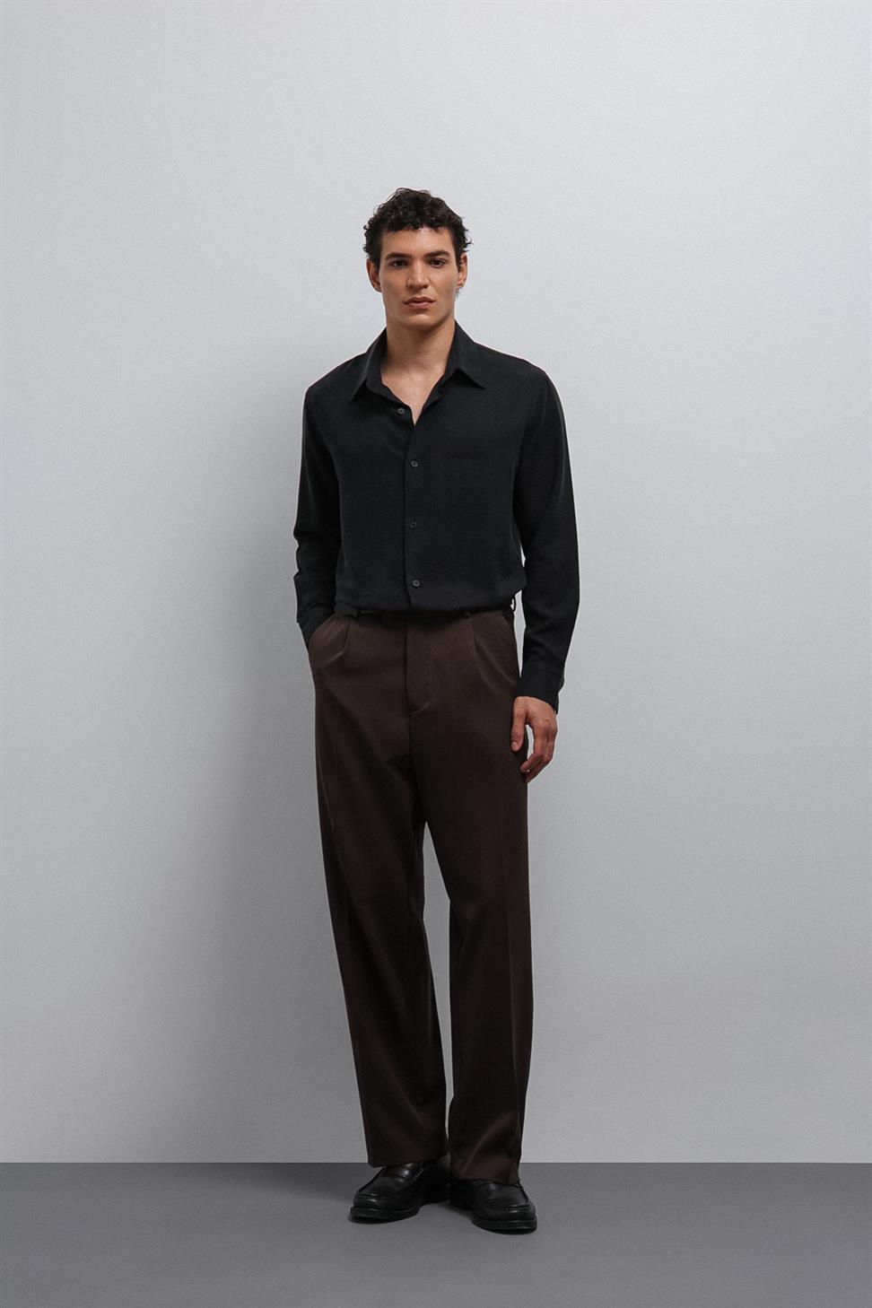 Antioch Koyu Kahve Relax Fit Baggy Pilili Erkek Pantolon