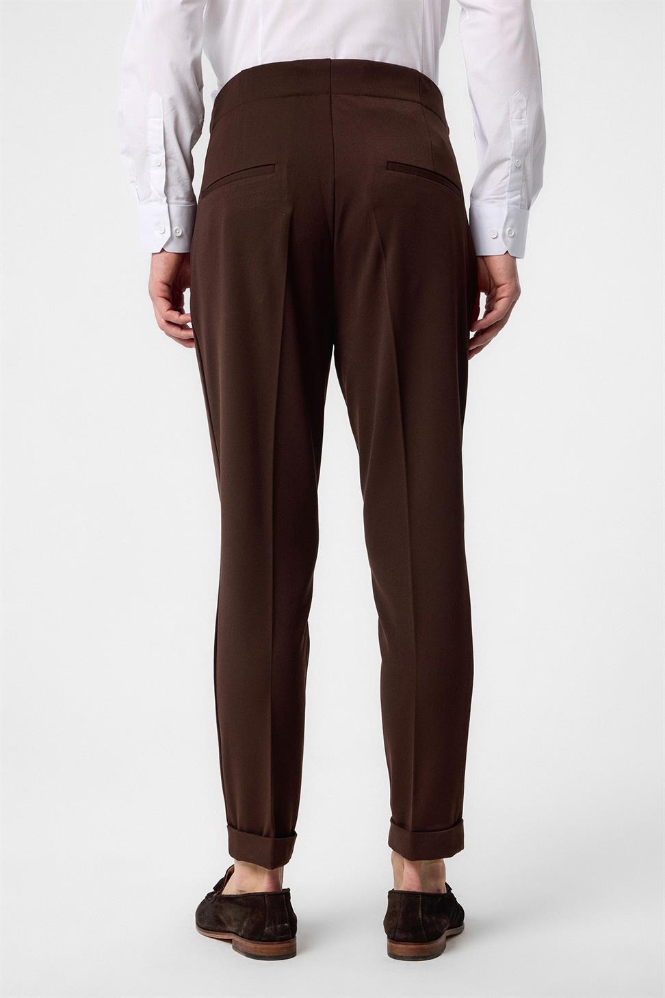 Antioch Koyu Kahve Yüksek Bel (Boyfriend) Pileli Kumaş Pantolon