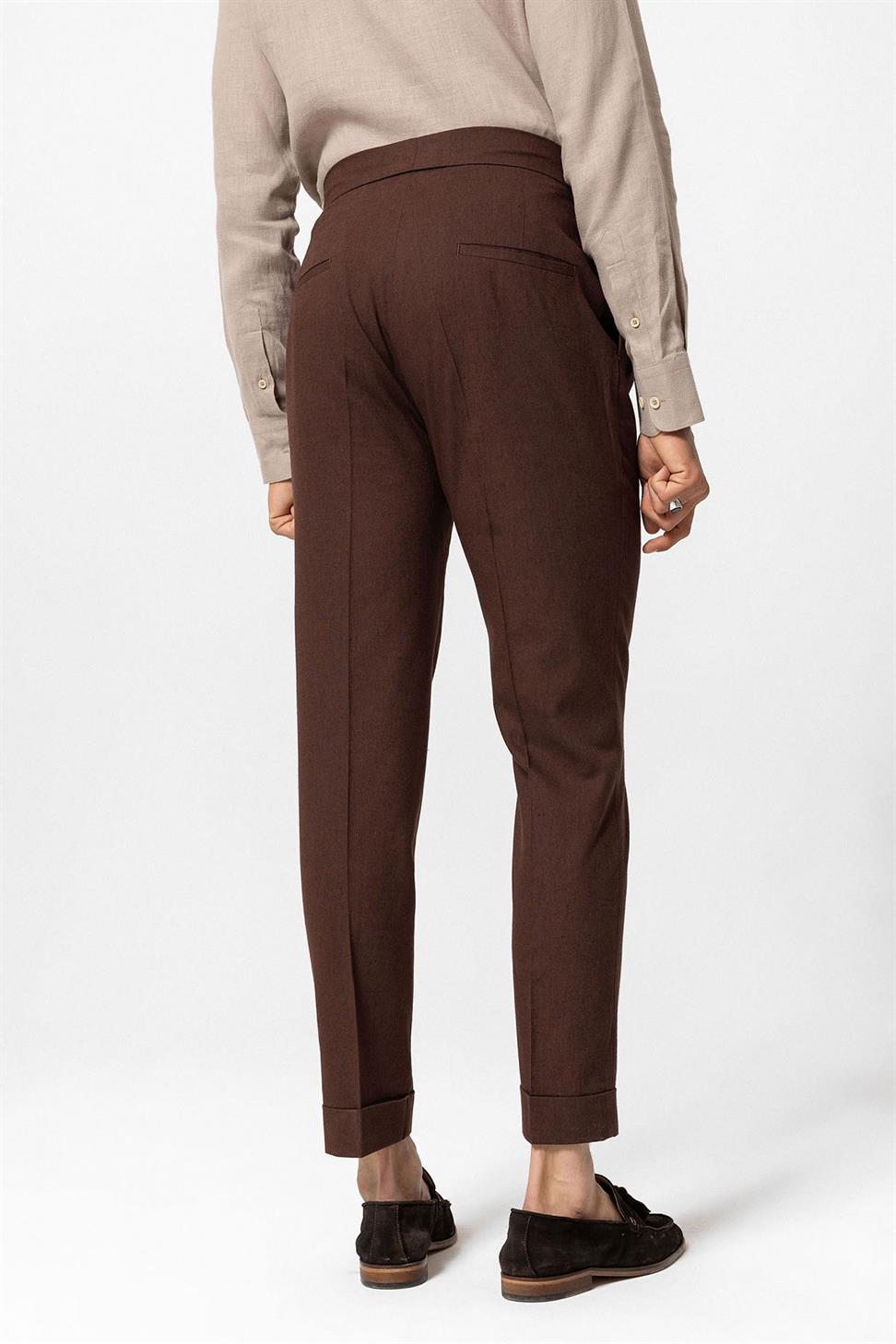 بنطلون رجالي عالي الخصر من مزيج الكتان مطوي