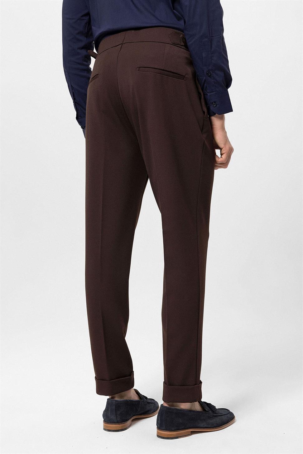 Antioch Koyu Kahve Yüksek Bel Pileli Carrot Fit Erkek Pantolon