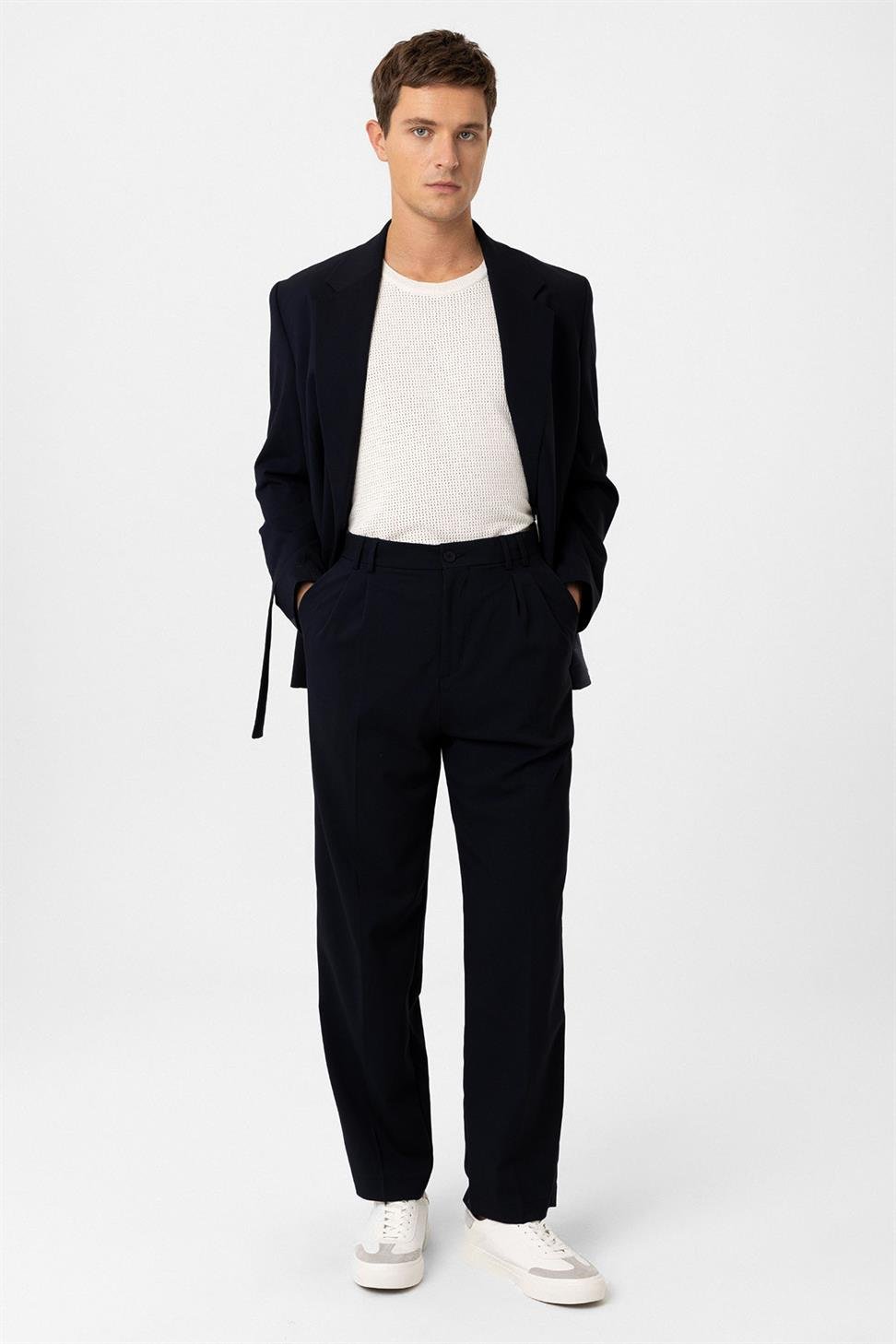 Antioch Koyu Lacivert Çift Pileli Baggy Fit Erkek Pantolon