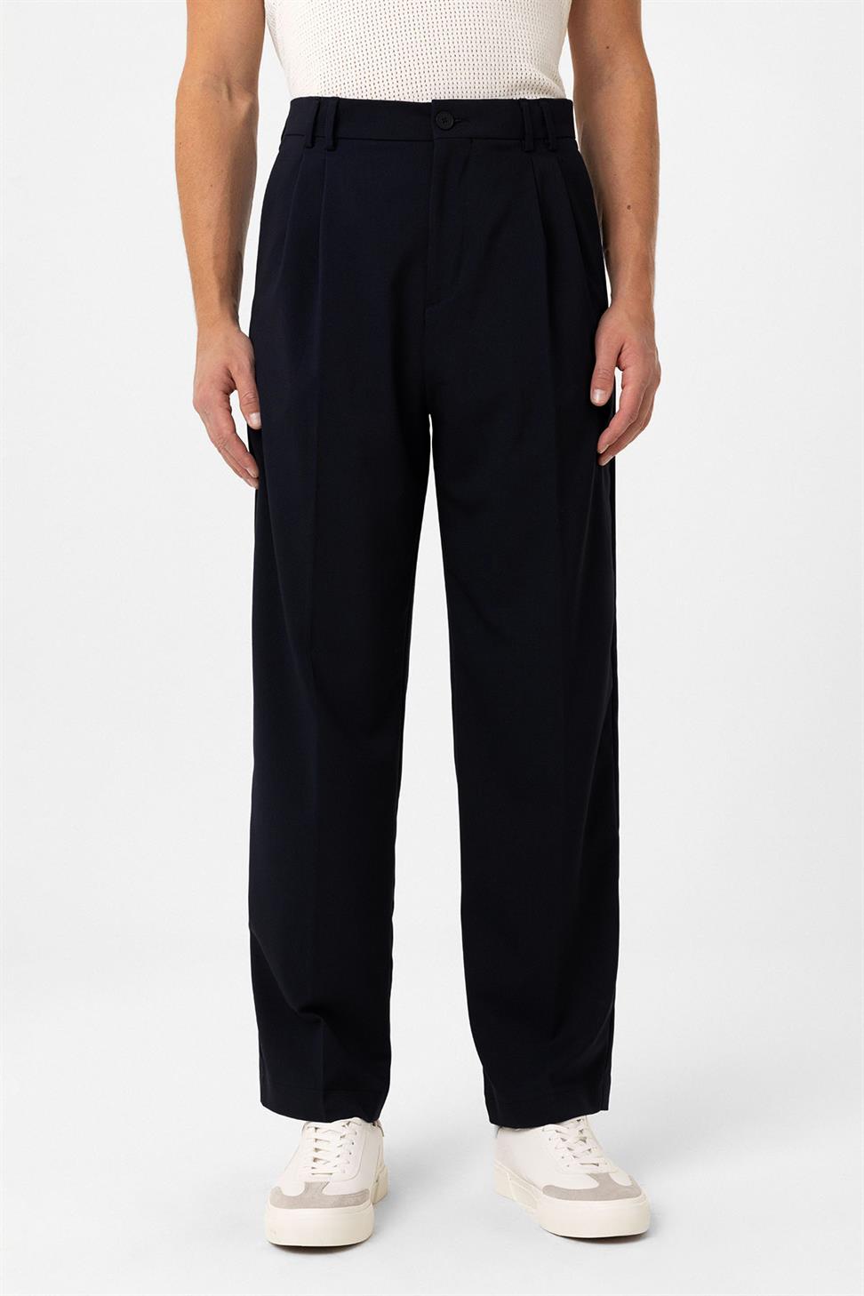 Antioch Koyu Lacivert Çift Pileli Baggy Fit Erkek Pantolon