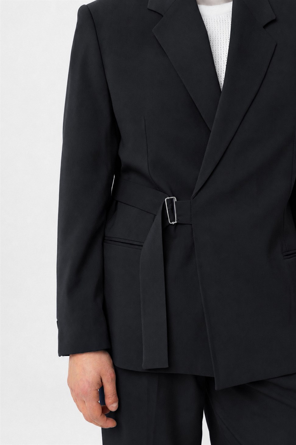 Antioch Koyu Lacivert Kuşaklı Relax Fit Erkek Blazer Ceket