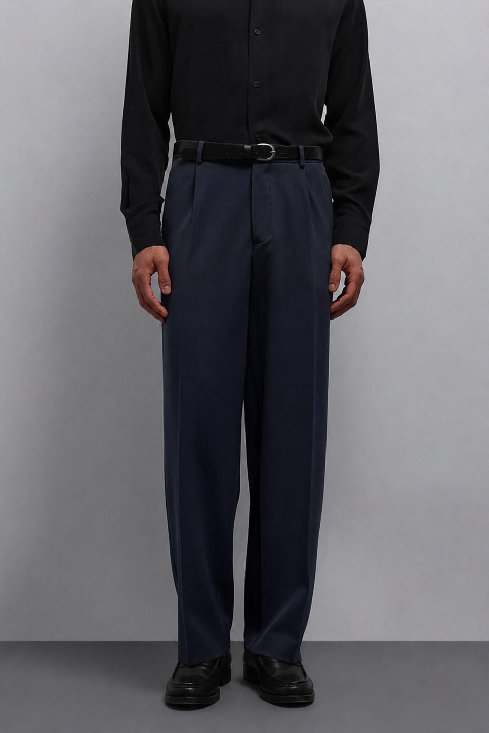 Antioch Koyu Lacivert Relax Fit Baggy Pilili Erkek Pantolon