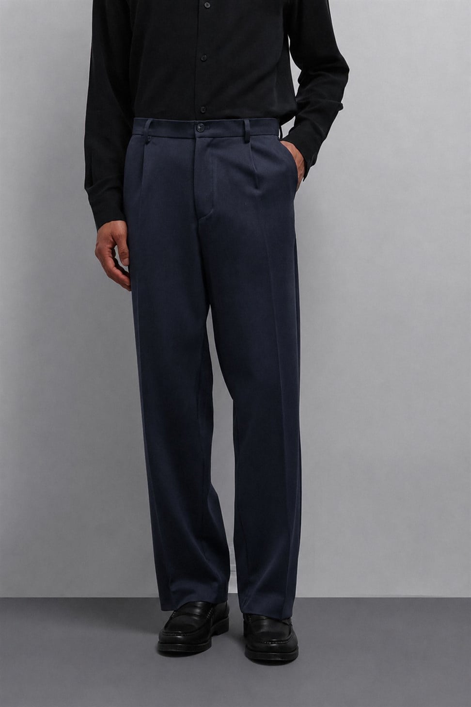 Antioch Koyu Lacivert Relax Fit Baggy Pilili Erkek Pantolon