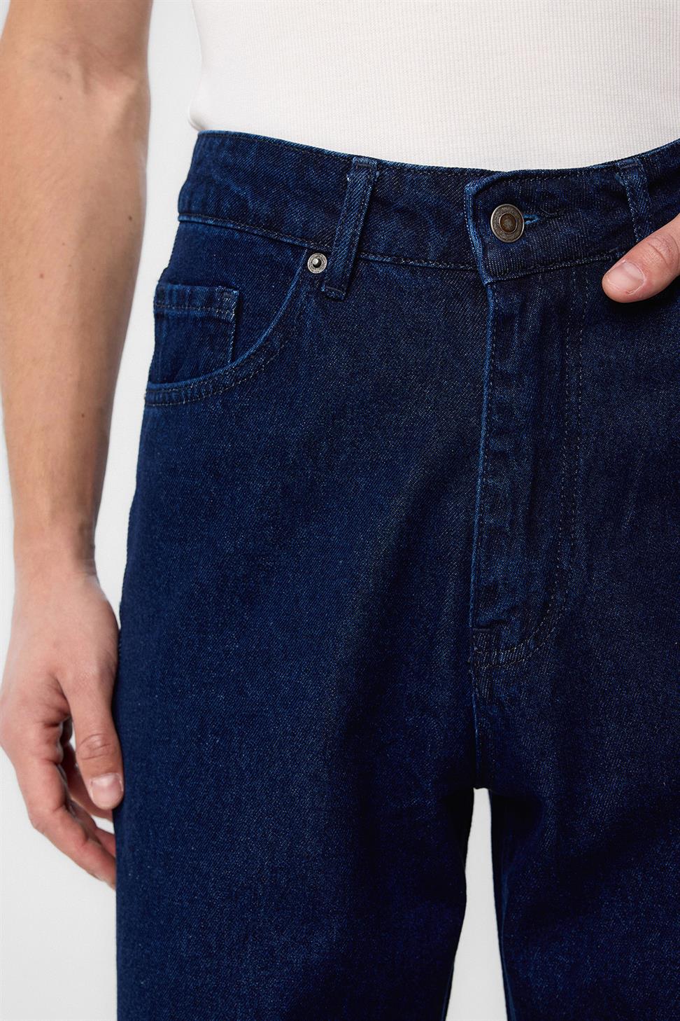 Antioch Koyu Lacivert Yüksek Bel Relaxed Fit Erkek Kot Pantolon