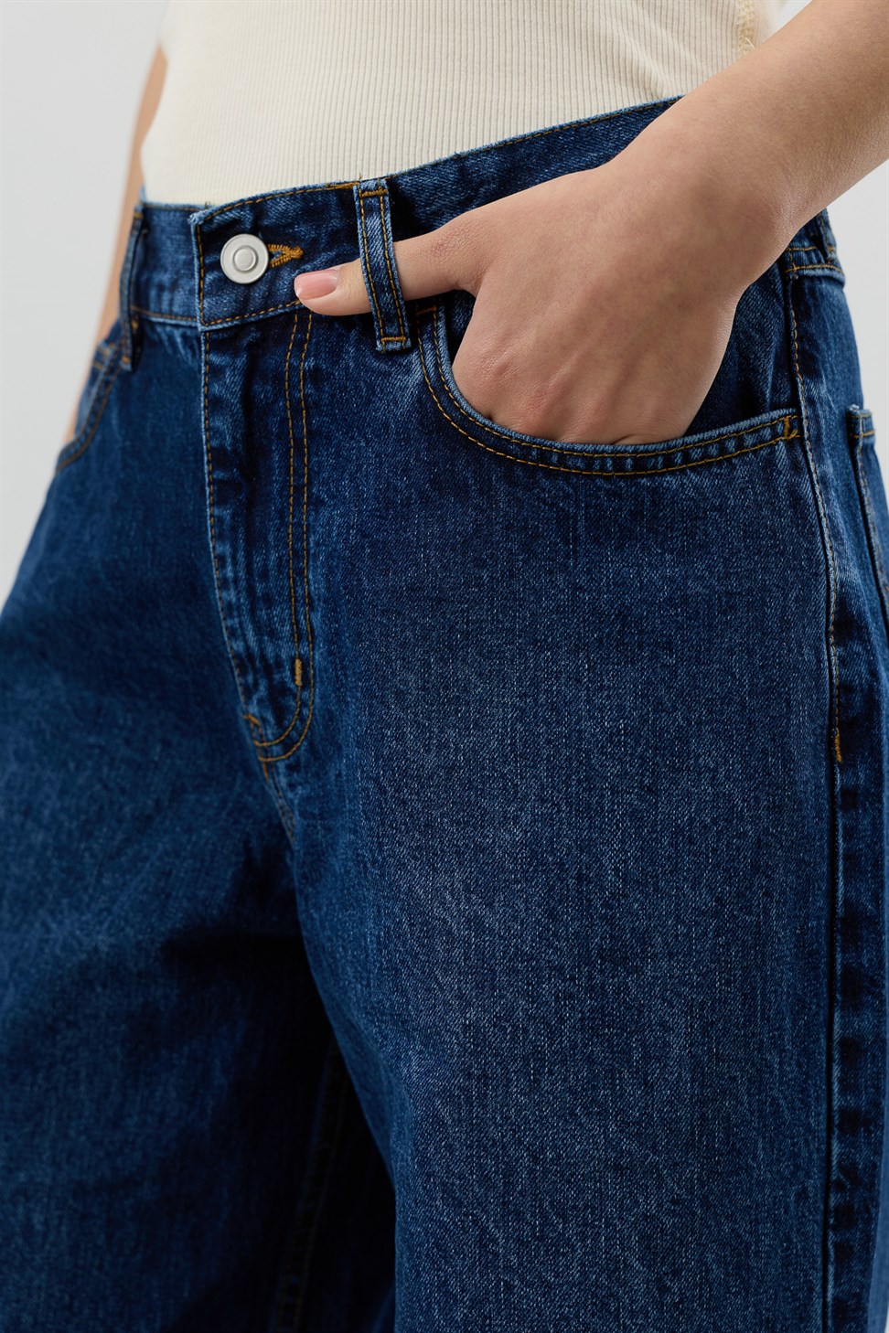 Antioch Koyu Mavi Geniş Paça Kadın Kot Pantolon