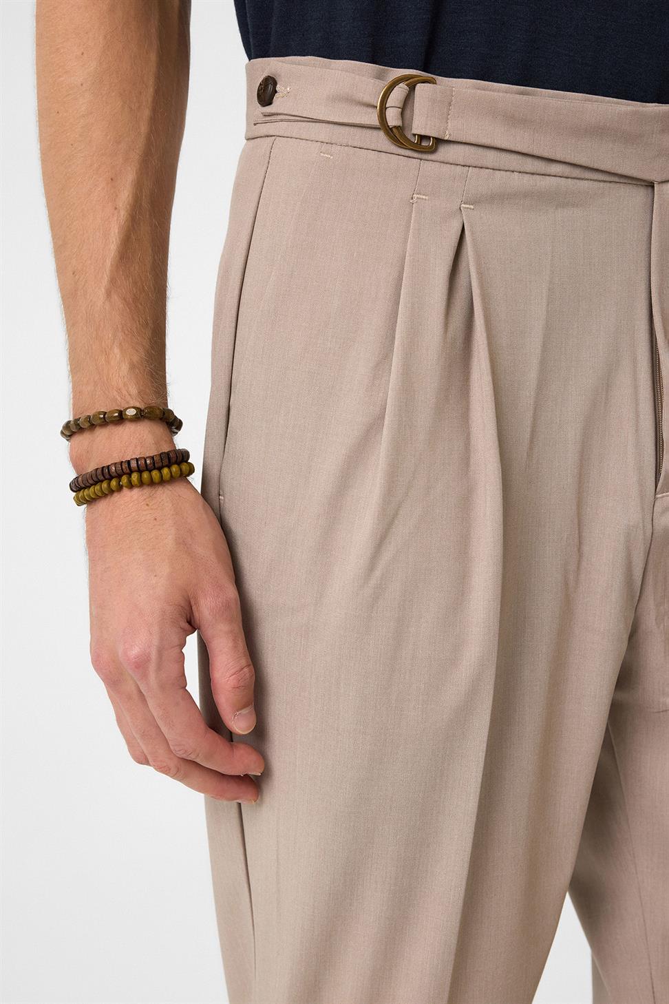 Antioch Koyu Taş Yüksek Bel Toka Kapama Pileli Erkek Pantolon