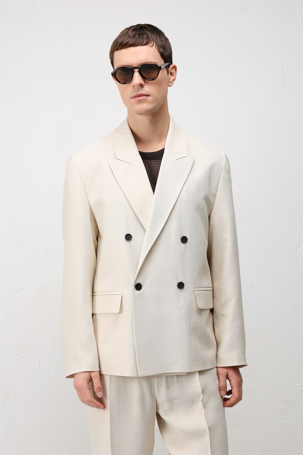 Antioch Krem Modal Karışımlı Relaxed Fit Erkek Blazer Ceket