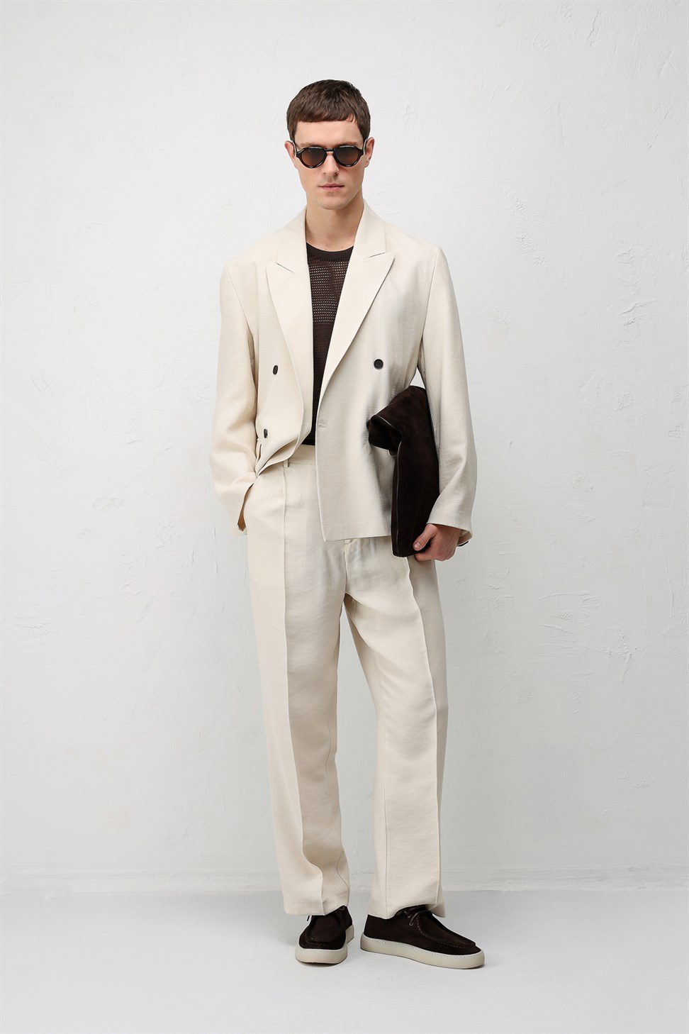 Antioch Krem Modal Karışımlı Relaxed Fit Erkek Blazer Ceket