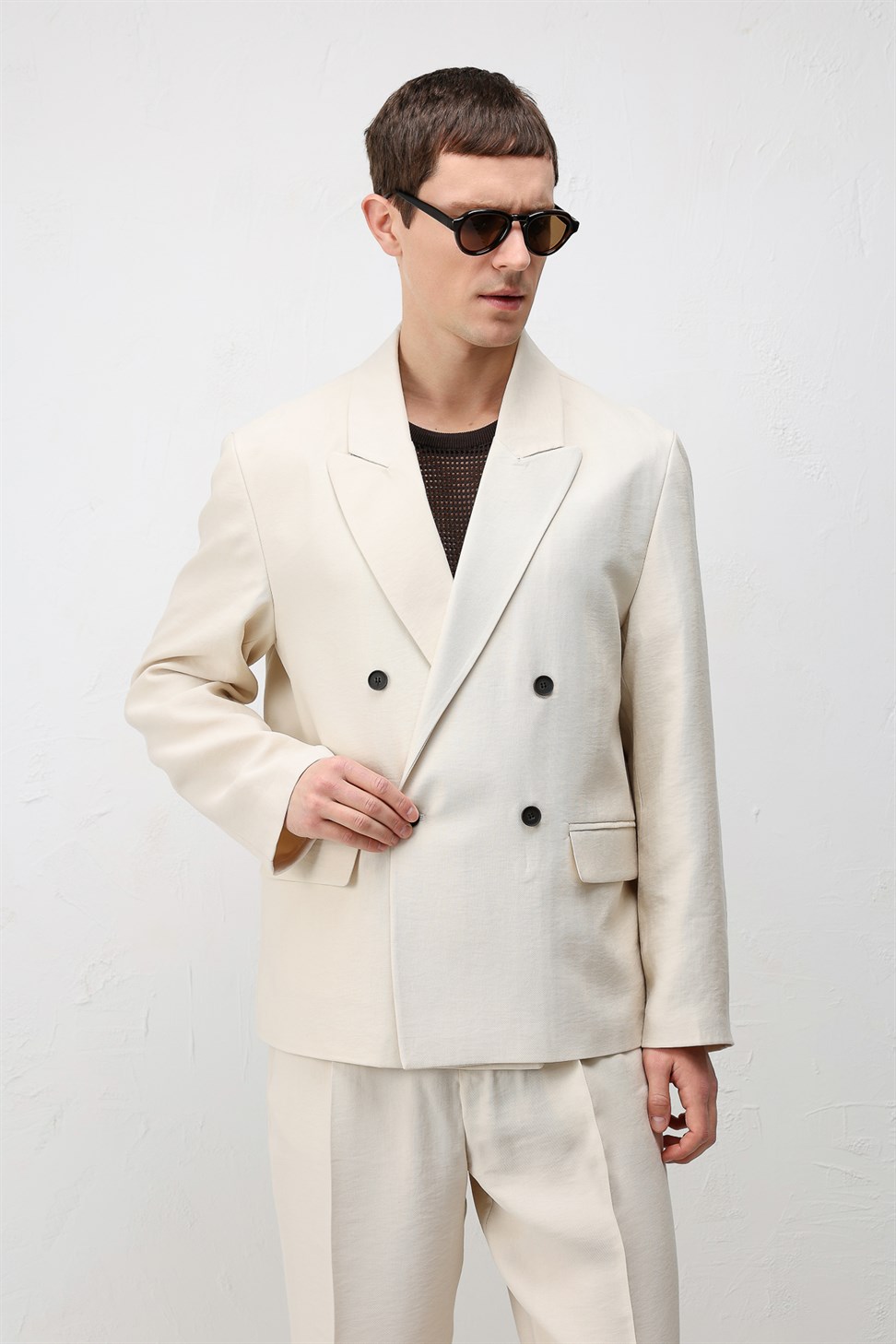 Antioch Krem Modal Karışımlı Relaxed Fit Erkek Blazer Ceket