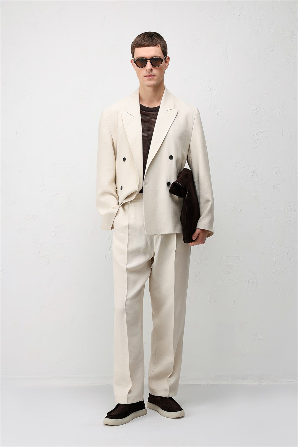 Antioch Krem Modal Karışımlı Relaxed Fit Erkek Blazer Ceket