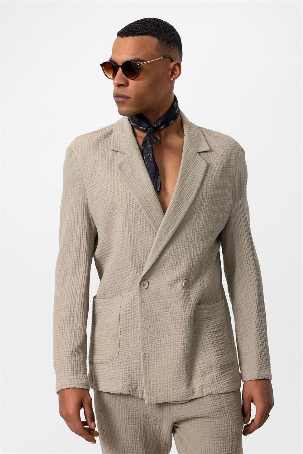 Double-Breasted Unlined Mens Blazer Jacket