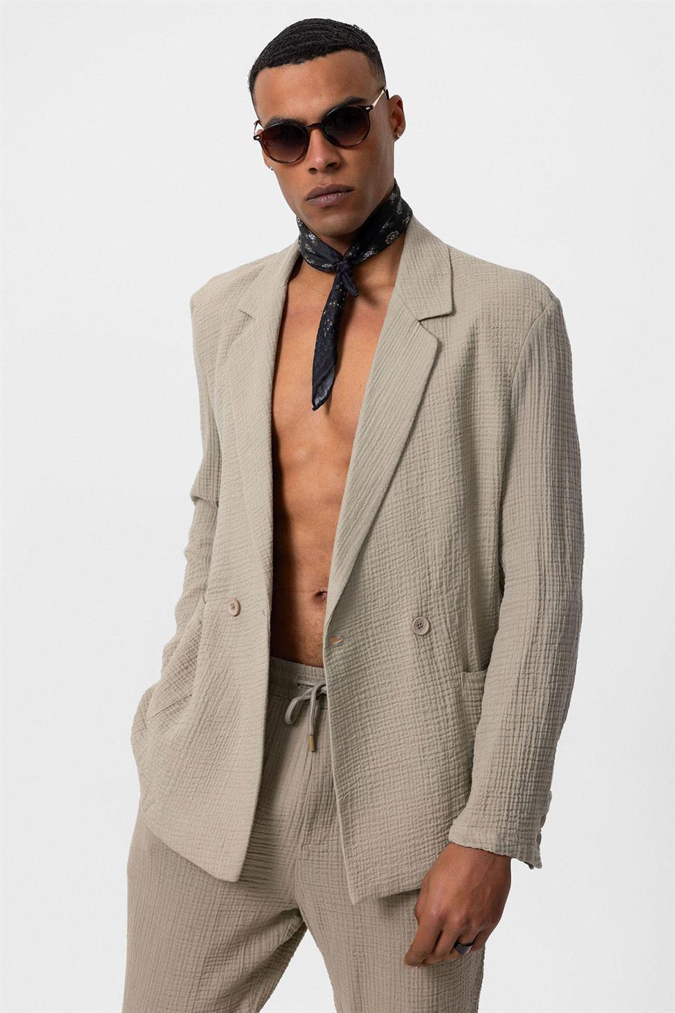 Double-Breasted Unlined Mens Blazer Jacket