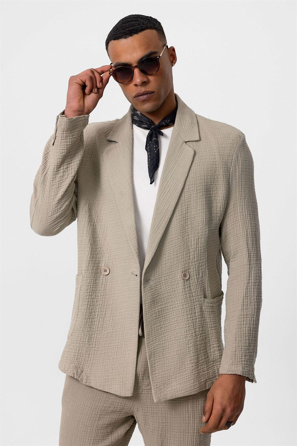 Double-Breasted Unlined Mens Blazer Jacket