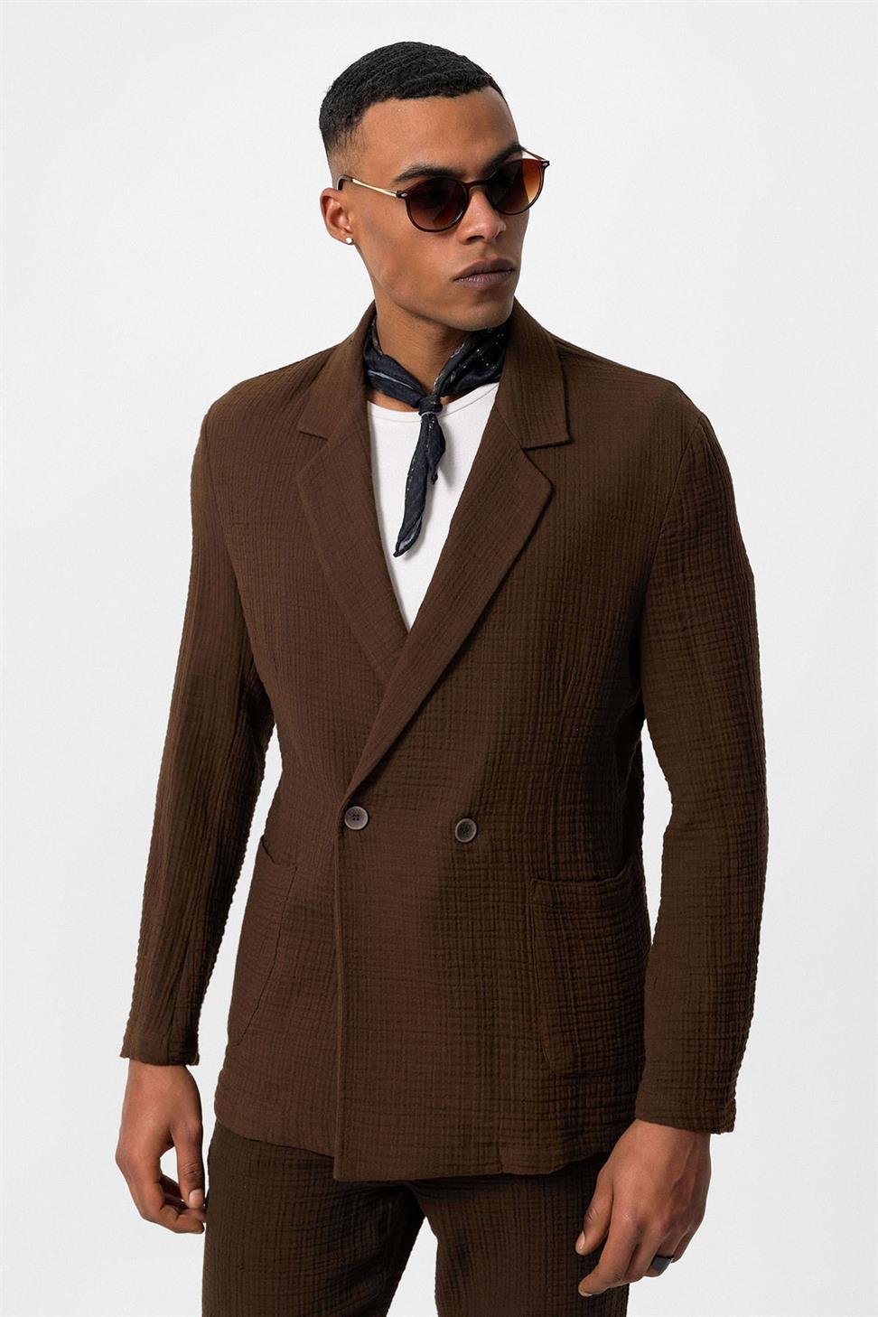 Double-Breasted Unlined Mens Blazer Jacket