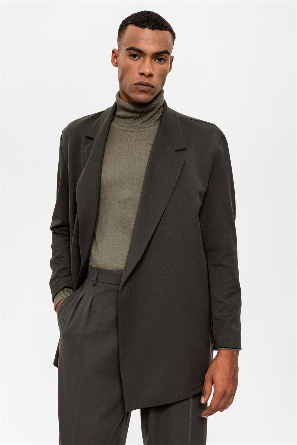 Double Breasted Closure Hidden Pocket Mens Blazer Jacket