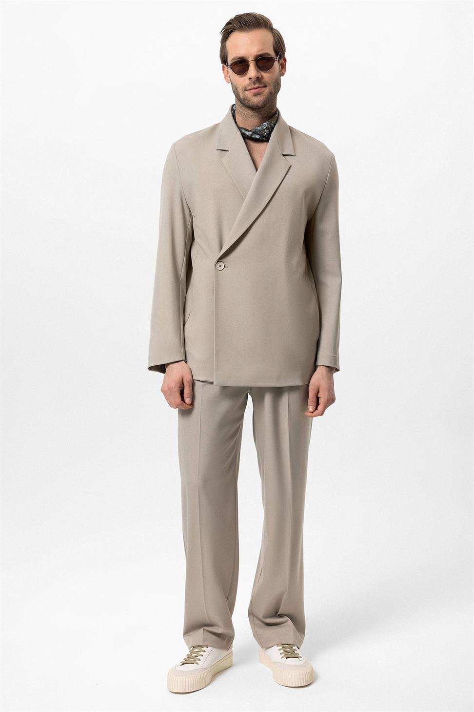 Double Breasted Closure Hidden Pocket Mens Blazer Jacket