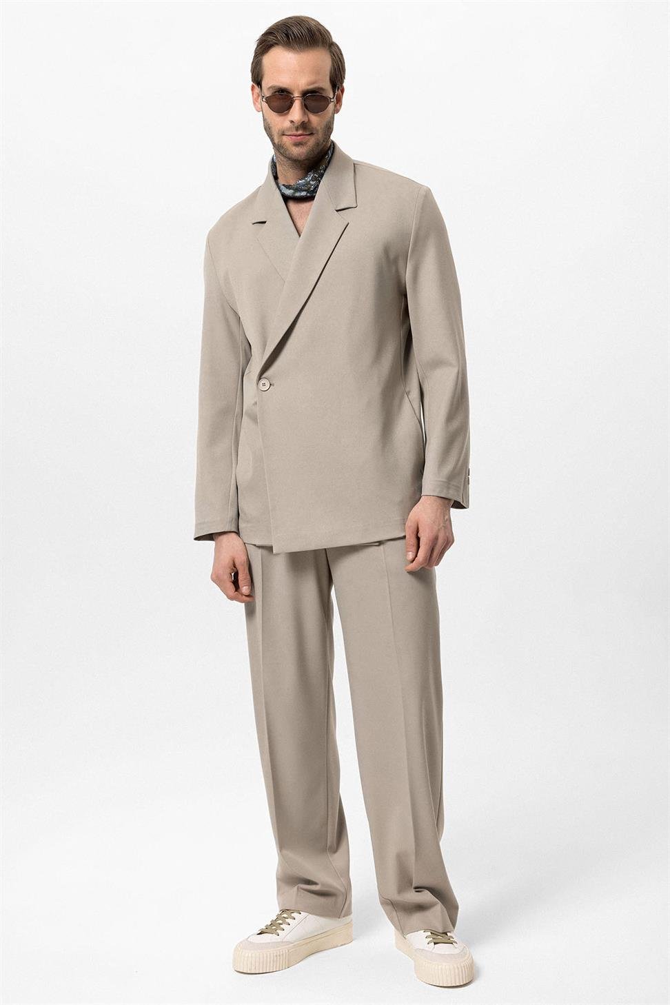 Double Breasted Closure Hidden Pocket Mens Blazer Jacket