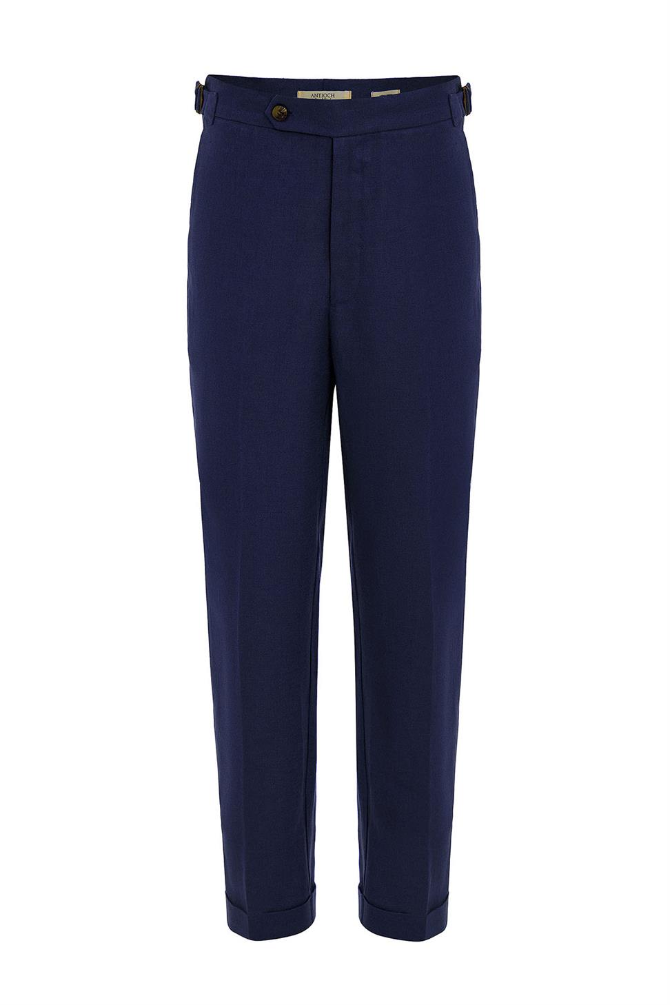 Antioch Lacivert 100% Keten İtalyan Kesim Erkek Pantolon