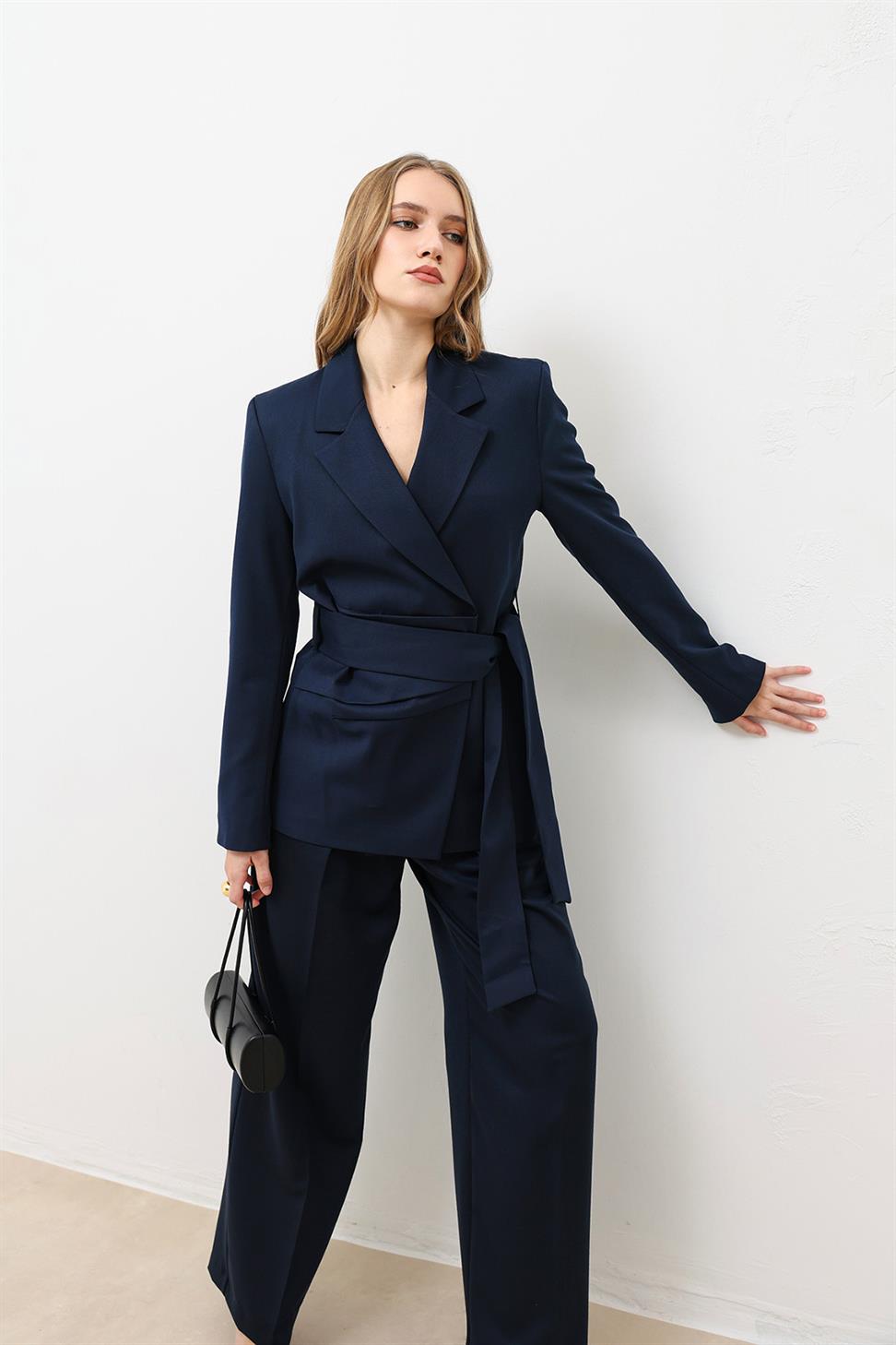Fitted Belted Womens Blazer Jacket
