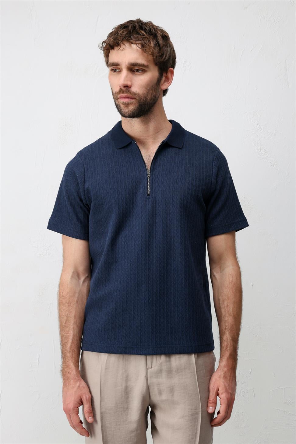 Textured Knit Polo Neck Mens T-Shirt