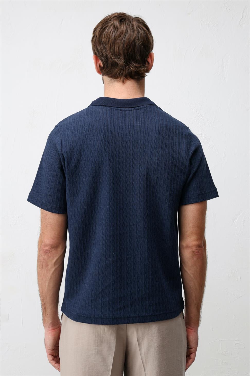 Textured Knit Polo Neck Mens T-Shirt