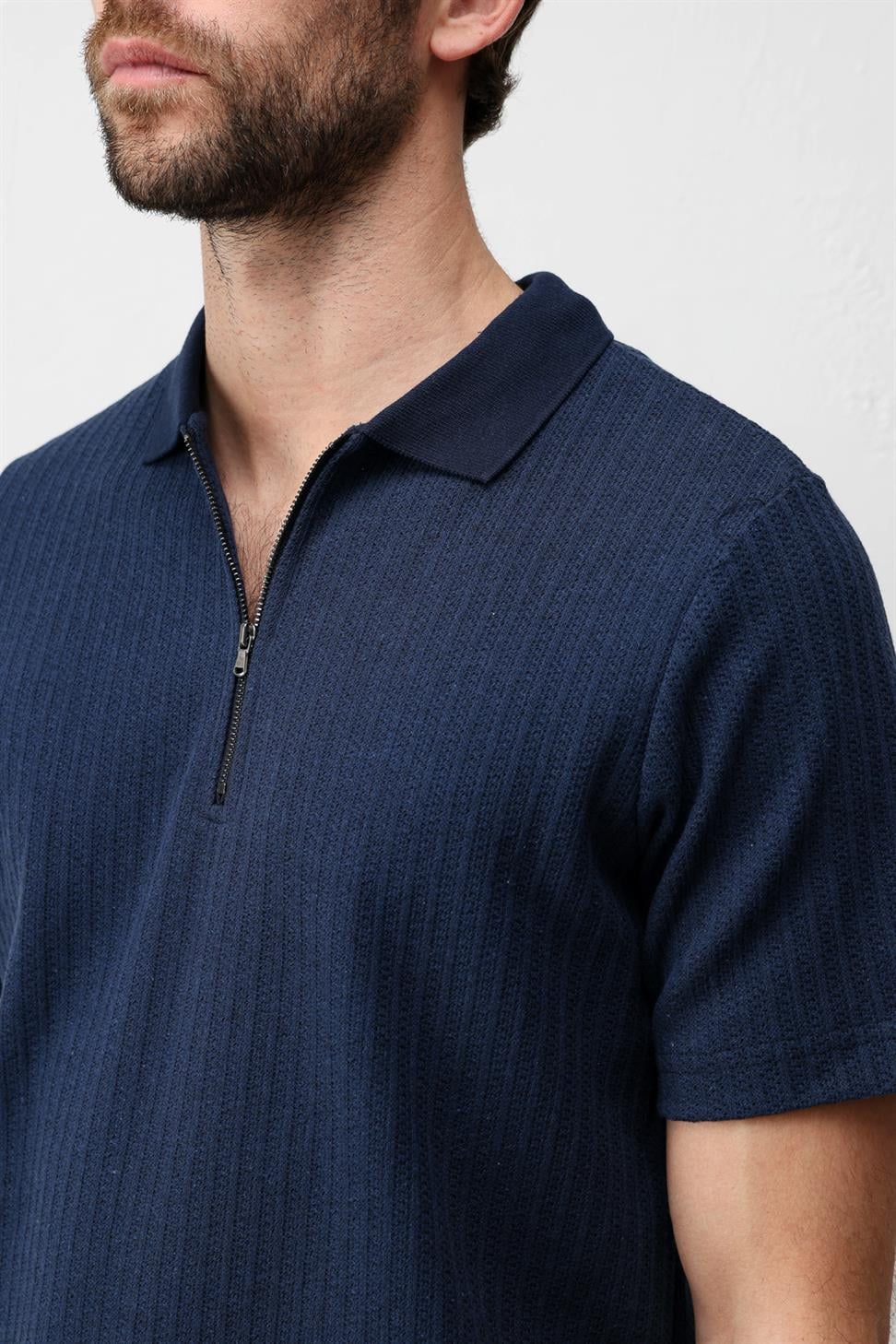 Textured Knit Polo Neck Mens T-Shirt