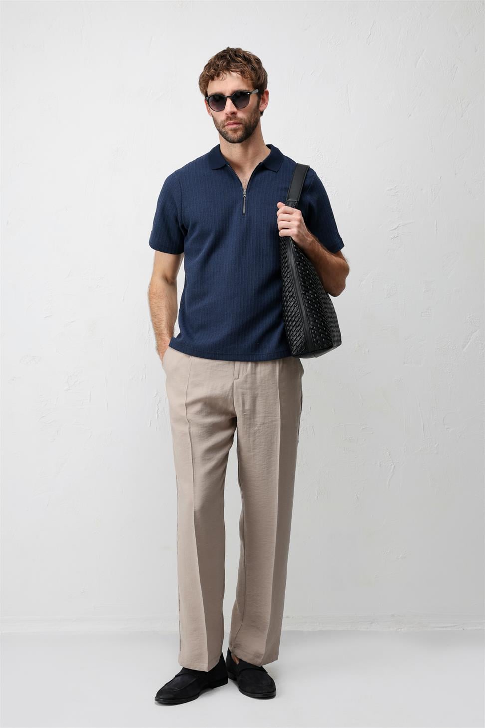 Textured Knit Polo Neck Mens T-Shirt