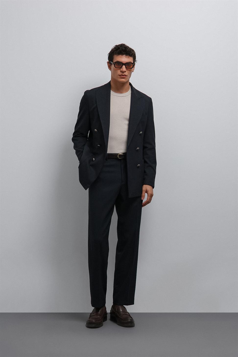 Antioch Lacivert Astarsız Kruvaze Erkek Blazer Ceket