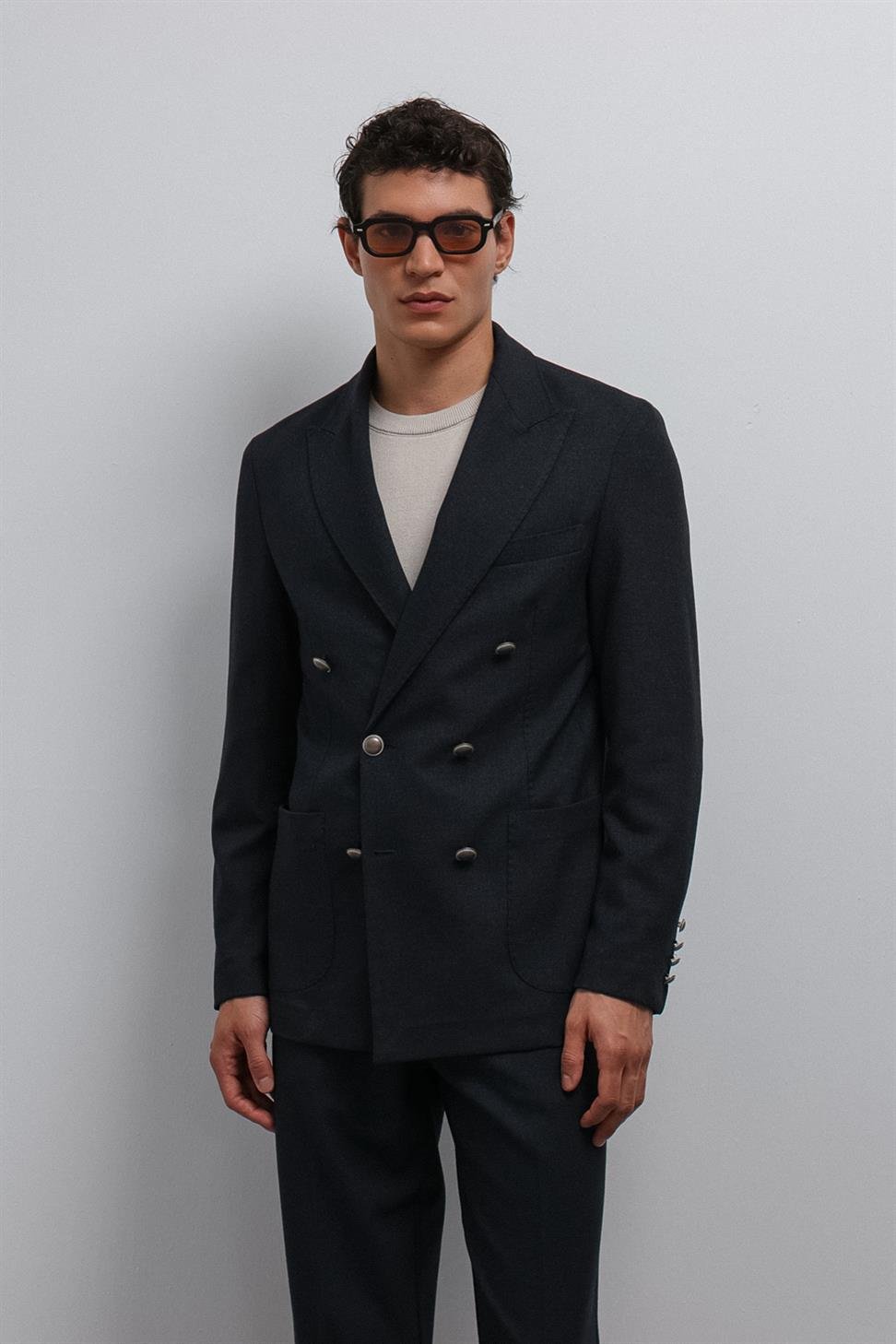 Antioch Lacivert Astarsız Kruvaze Erkek Blazer Ceket