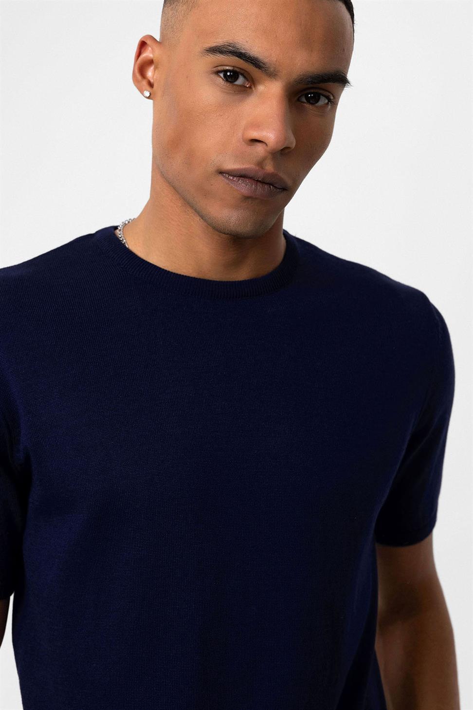 Antioch Lacivert Bisiklet Yaka Erkek Triko T-Shirt