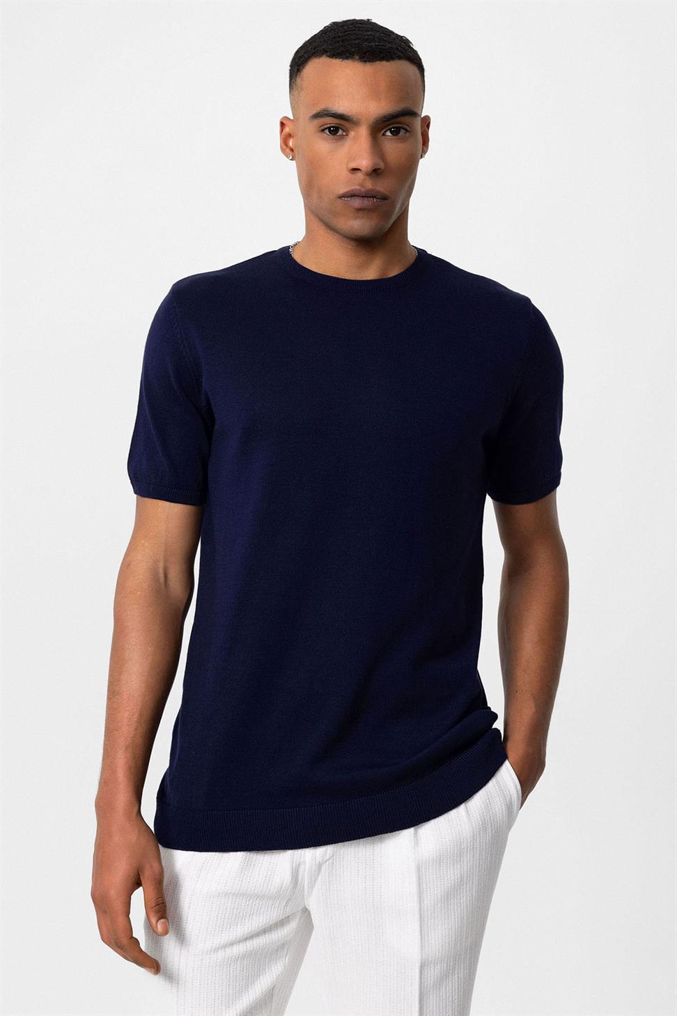 Antioch Lacivert Bisiklet Yaka Erkek Triko T-Shirt