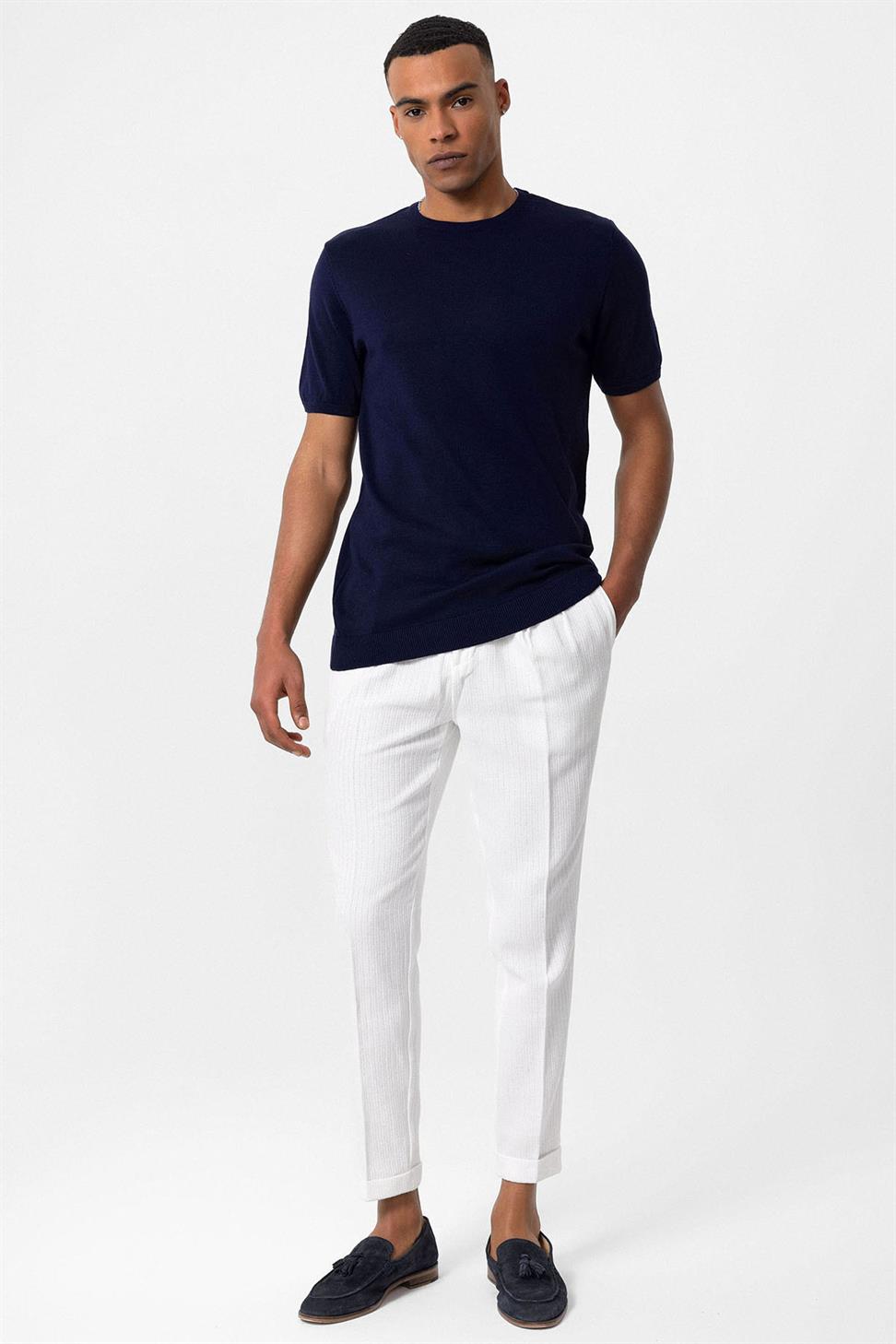 Antioch Lacivert Bisiklet Yaka Erkek Triko T-Shirt