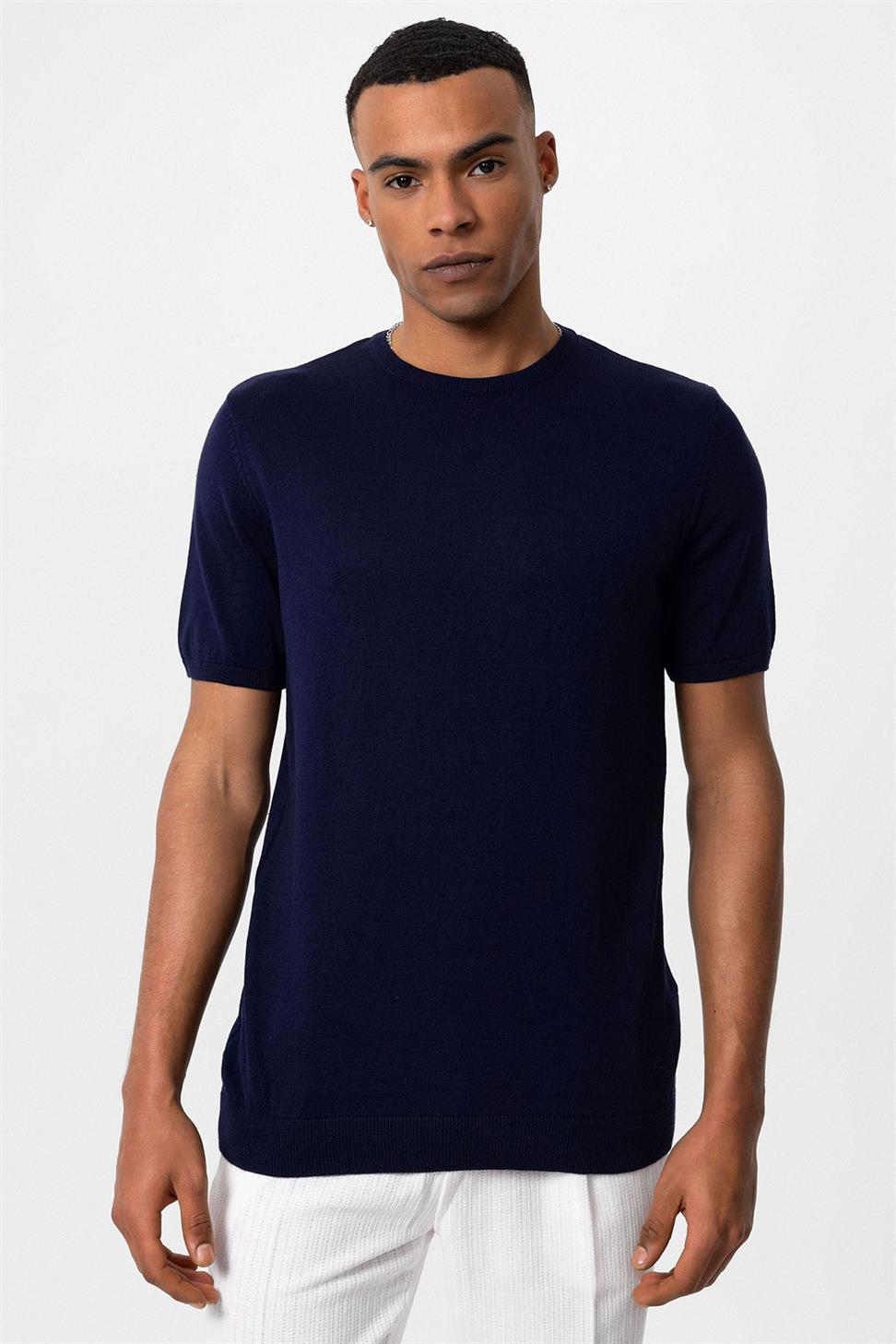 Antioch Lacivert Bisiklet Yaka Erkek Triko T-Shirt