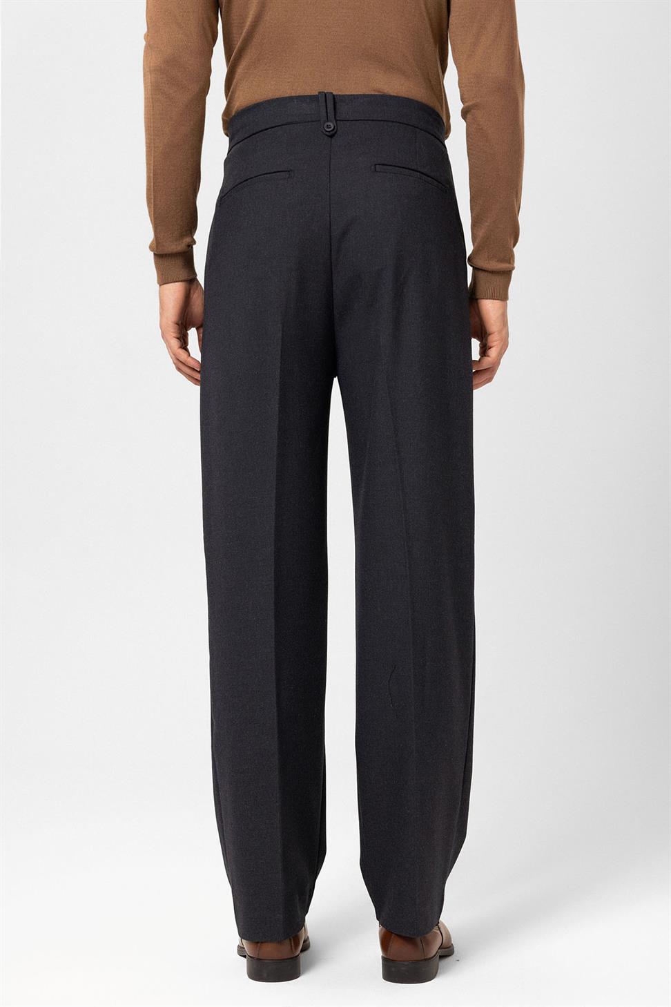 Antioch Lacivert Çift Pileli Yüksek Bel Erkek Pantolon