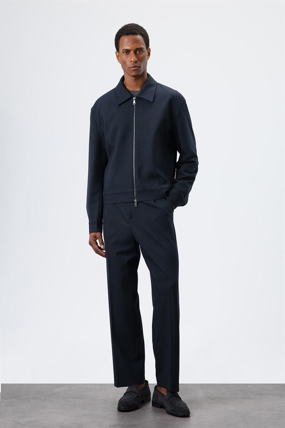 Antioch Lacivert Çizgili Mevsimlik Erkek Mont