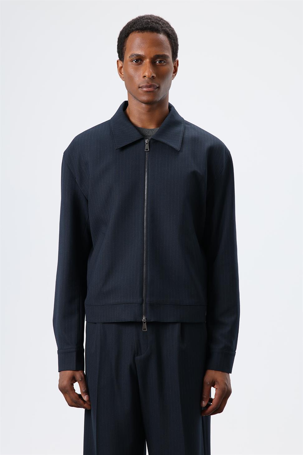 Antioch Lacivert Çizgili Mevsimlik Erkek Mont