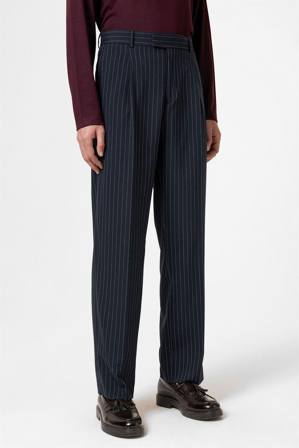 Antioch Lacivert Çizgili Relaxed Fit Erkek Pantolon