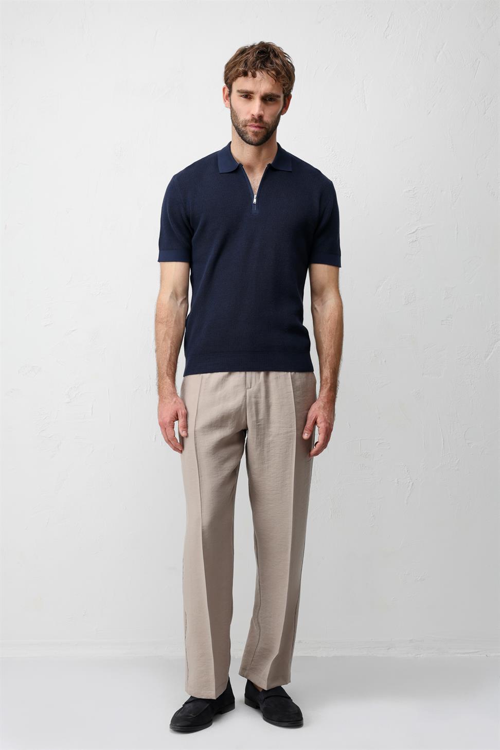 Antioch Lacivert Comfort Slim Fermuarlı Erkek Triko T-Shirt